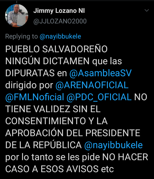 JJLOZANO2000's tweet photo. @merlincnn @nayibbukele @SalaCnalSV @ARENAOFICIAL https://t.co/uzOKtvJD54