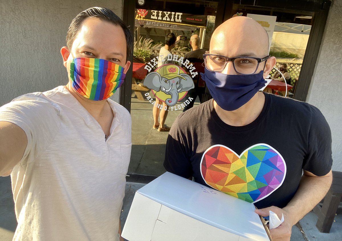 CarlosGSmith's tweet photo. Surprise visit w/@JerickFL to the Eskamani House to drop-off DELICIOUS @valhallabakery vegan donuts from  @marketonsouth!! We got to celebrate @ida_v_e and @AnnaForFlorida’s 30TH birthday, support small biz AND get outta the house!! These queens rule the world!! 🍩🎁🎉 #407Dates https://t.co/gSTu68Tw8H