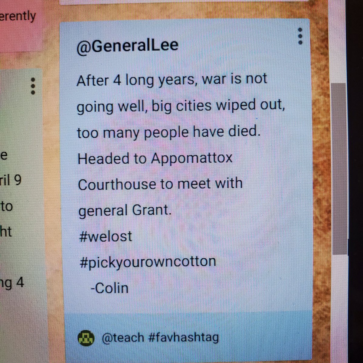 KelleyKiddos's tweet photo. After learning about the end of the Civil War, Ss used @padlet to "Tweet" about their learning. #awesomehashtag https://t.co/hUO75wdMOk