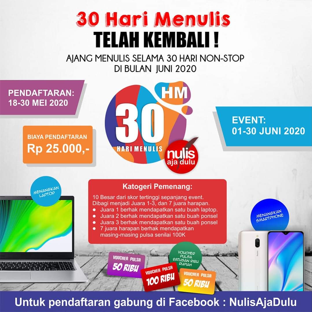 titueka's tweet photo. Ikutan tantangan serunya yuk. Hadiah melimpah. Jurinya juga keren keren. 

Join di FB grup https://t.co/yPTHvF1hzb

#NulisAjaDulu
#30HariMenulis https://t.co/hQCnmROr3t