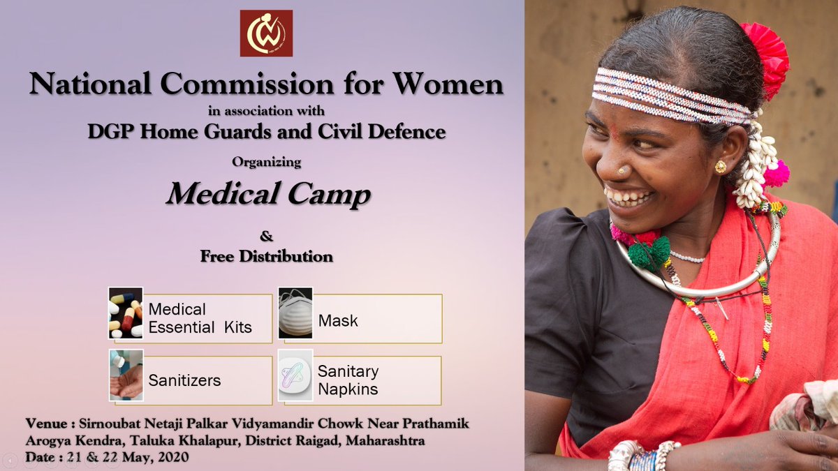 NCWIndia's tweet photo. 🏥 MEDICAL CAMP at Raigad District #Maharashtra 
Today &amp; tomorrow - 21st May &amp; 22nd May
Venue: Sirnoubat Netaji Palkar
Distribution of #MedicalEssentials &amp; #SanitaryNapkins for needy communities.

Kindly Spread the word 🙏

#EachOneReachOne
#TogetherWeCan 
#IndiaFightsCorona 🇮🇳 https://t.co/psdIPPfxJF