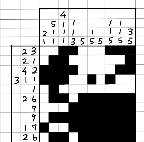 突然ですがイラストロジック(ペイントロジック、ピクロスetc…)はご存じですか?以下のルールに従って解くお絵描きパズルです!

①タテ・ヨコの数字だけ、マスを連続して塗る。
②1つの列に複数の数字があるときは、その並び順通りにマスを黒く塗る。その時、違う数字の黒マス間は1マス以上空ける。 