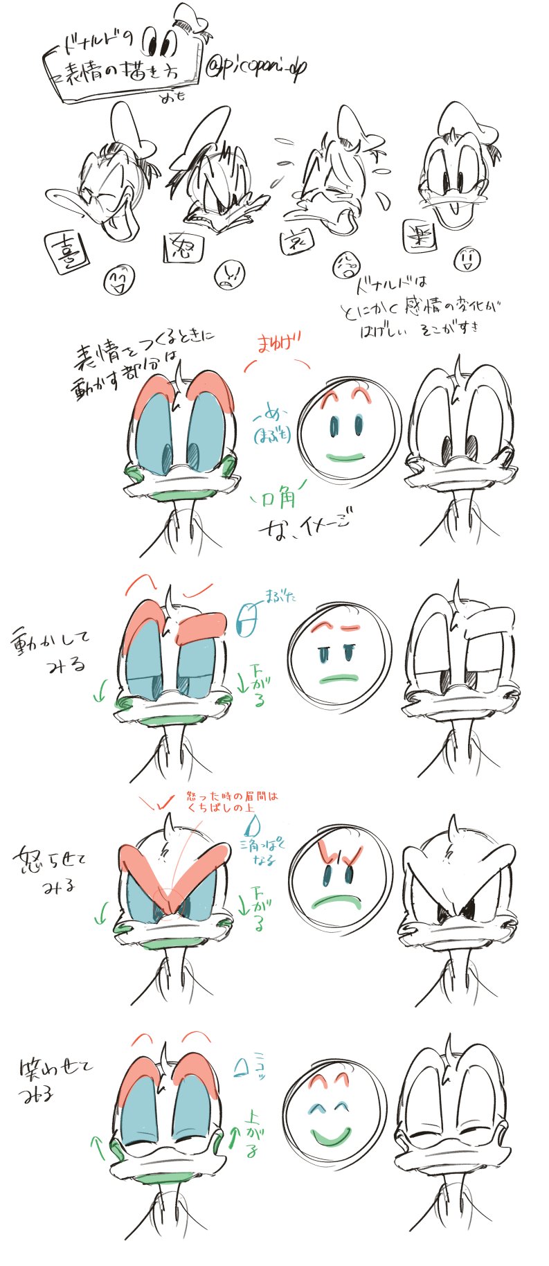 夜長ぴこまる 前描いた個人的ドナルドダックの描き方メモを1ツイートにまとめたよ T Co 3dyaozv2tg Twitter