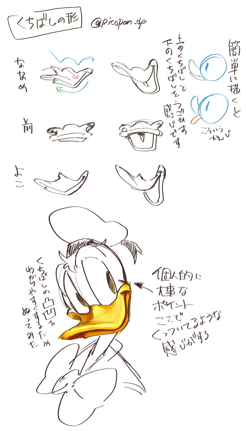 夜長ぴこまる 前描いた個人的ドナルドダックの描き方メモを1ツイートにまとめたよ T Co 3dyaozv2tg Twitter