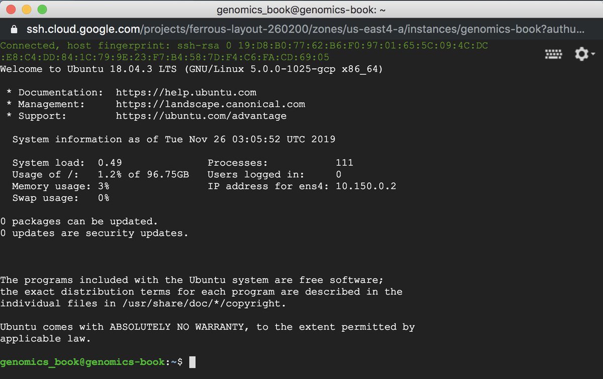 4-First Steps in the Cloud: Finally we get to do some hands-on work (on  @googlecloud). Set up an account, get free credits, practice managing data in storage buckets and interacting with a Docker container, get a nice custom VM set up to do some genomics.