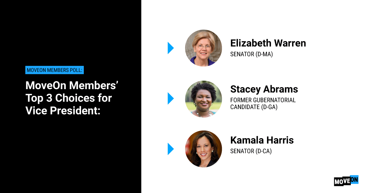 ihagan1's tweet photo. .@JoeBiden I'm one of millions asking you to name a strong, progressive woman as your running mate! @MoveOn members like me prefer @ElizabethWarren, @StaceyAbrams, and @KamalaHarris https://t.co/Av5oNieOP7