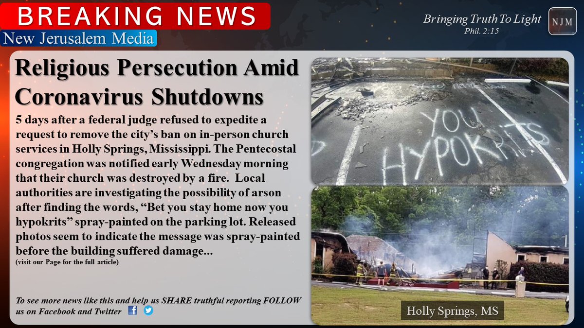 NewJMedia's tweet photo. Religious Persecution Amid Shutdown

Local authorities are investigating the possibility of arson after finding the words, “Bet you stay home now you hypokrits” spray-painted on the parking lot.

#ChristianLiving
#PoliticsToday 
#Conservatives 
#CoronaLockdown https://t.co/xYVv75rpDY