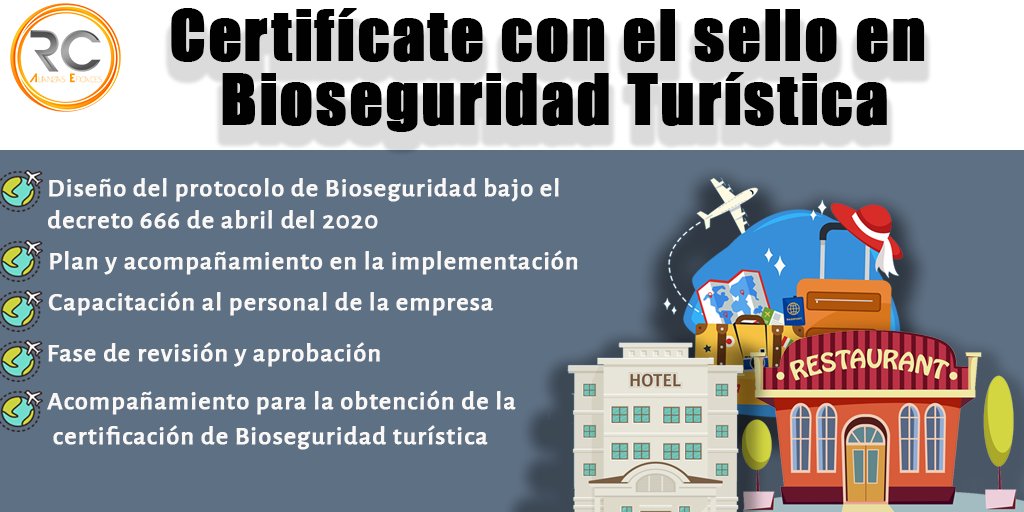 RCAlianzas's tweet photo. #Agentesdeturismo, RC te ayuda a implementar los #protocolosdebioseguridad en tu negocio acorde con el #decreto666 de Abril del 2020. https://t.co/gddjXIRiur