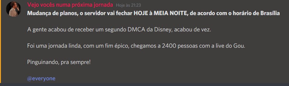 cpenguinbrasil's tweet photo. Infelizmente, chegou a hora de dizermos adeus.

Todos os servidores serão permanentemente desligados à meia noite de hoje, de acordo com o horário de Brasília.

Uma última vez, um abraço gelado e pinguinando!

- C https://t.co/VaPtXaYII4