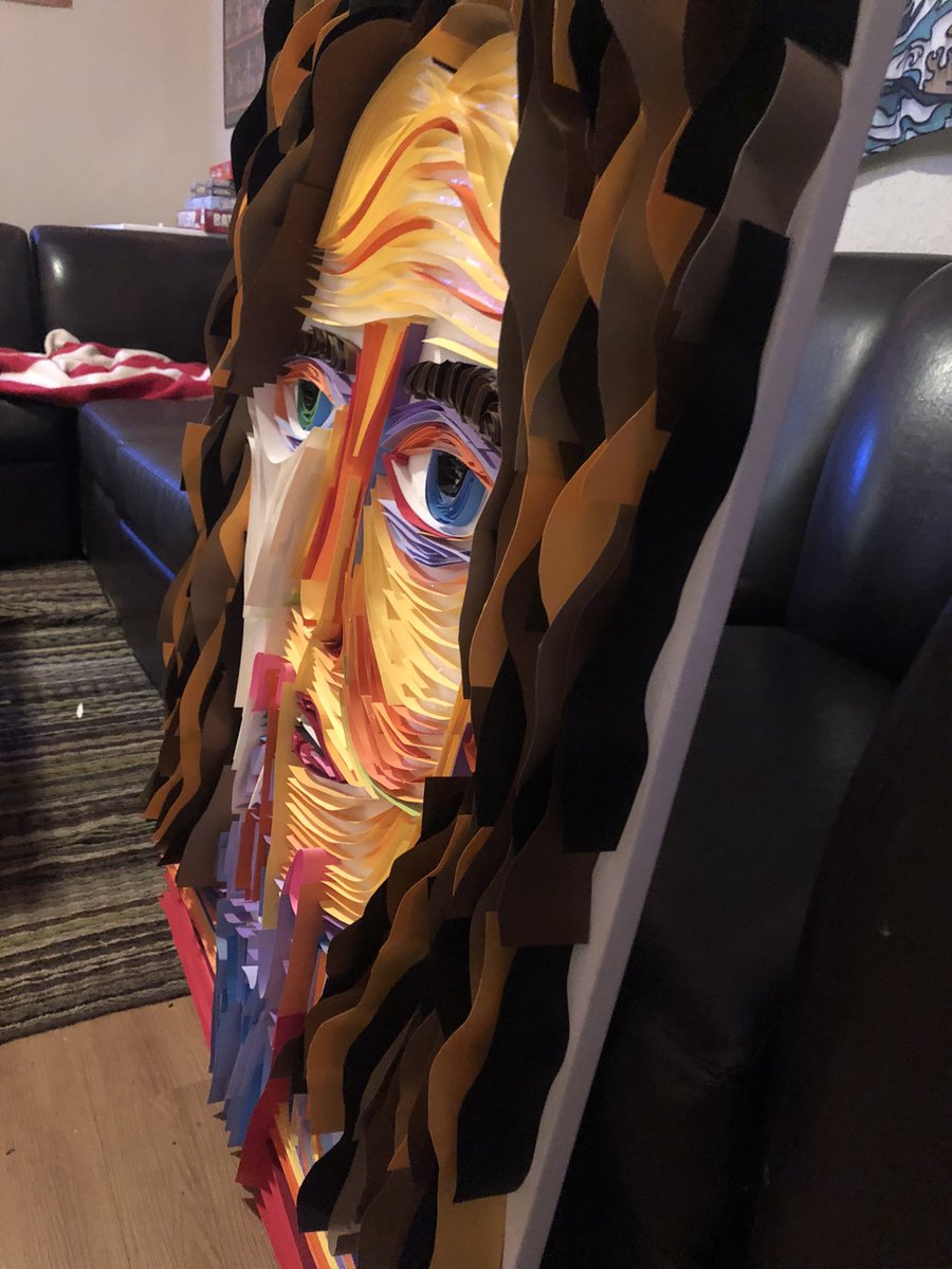 Jacob_riddling's tweet image. “Get in line” 30 by 40 in. Construction paper glued onto canvas