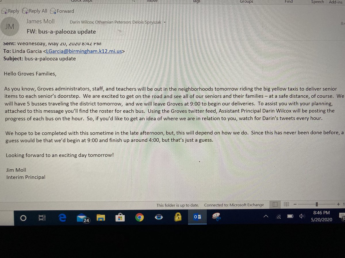 Bus-a-palooza/ Senior distribution will begin tomorrow at 9:00am. Roughly on the hour updated about route progress will be tweeted here tomorrow. We are excited to see you and distribute your items. <a href="/grovesclass2020/">Groves Class Of 2020</a>