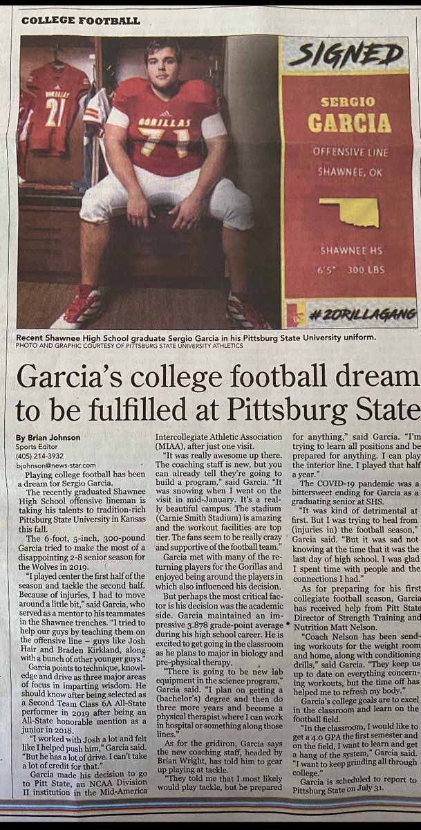 joelouisgar's tweet photo. They did a nice write up on our son in today’s Shawnee News Star! Great job @garc4_jose. Looking forward to all the Great things you are going to accomplish! @hollie_garcia @DiegoGarcia_03 @GorillasFB Keep on Grinding!! #Hardwork #Grinding https://t.co/5OCVcNG8K2