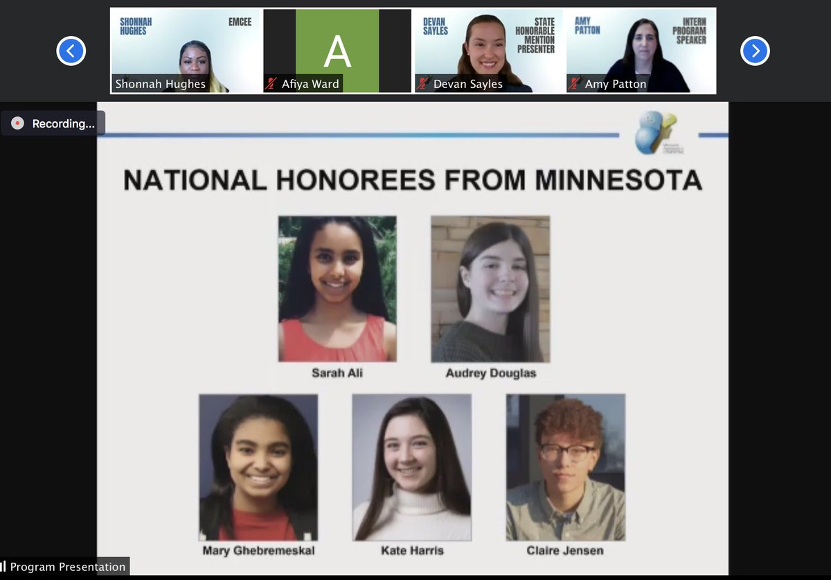 MinnesotaAiC's tweet photo. The #MNAiC20  Collegiate Award winner, Katelyn France recognizes this year's National Honorable Mentions — Congrats ladies, we’re so very proud of you 🎉 https://t.co/d23d6Ky1jB