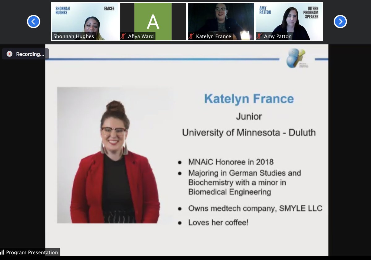 MinnesotaAiC's tweet photo. The #MNAiC20  Collegiate Award winner, Katelyn France recognizes this year's National Honorable Mentions — Congrats ladies, we’re so very proud of you 🎉 https://t.co/d23d6Ky1jB