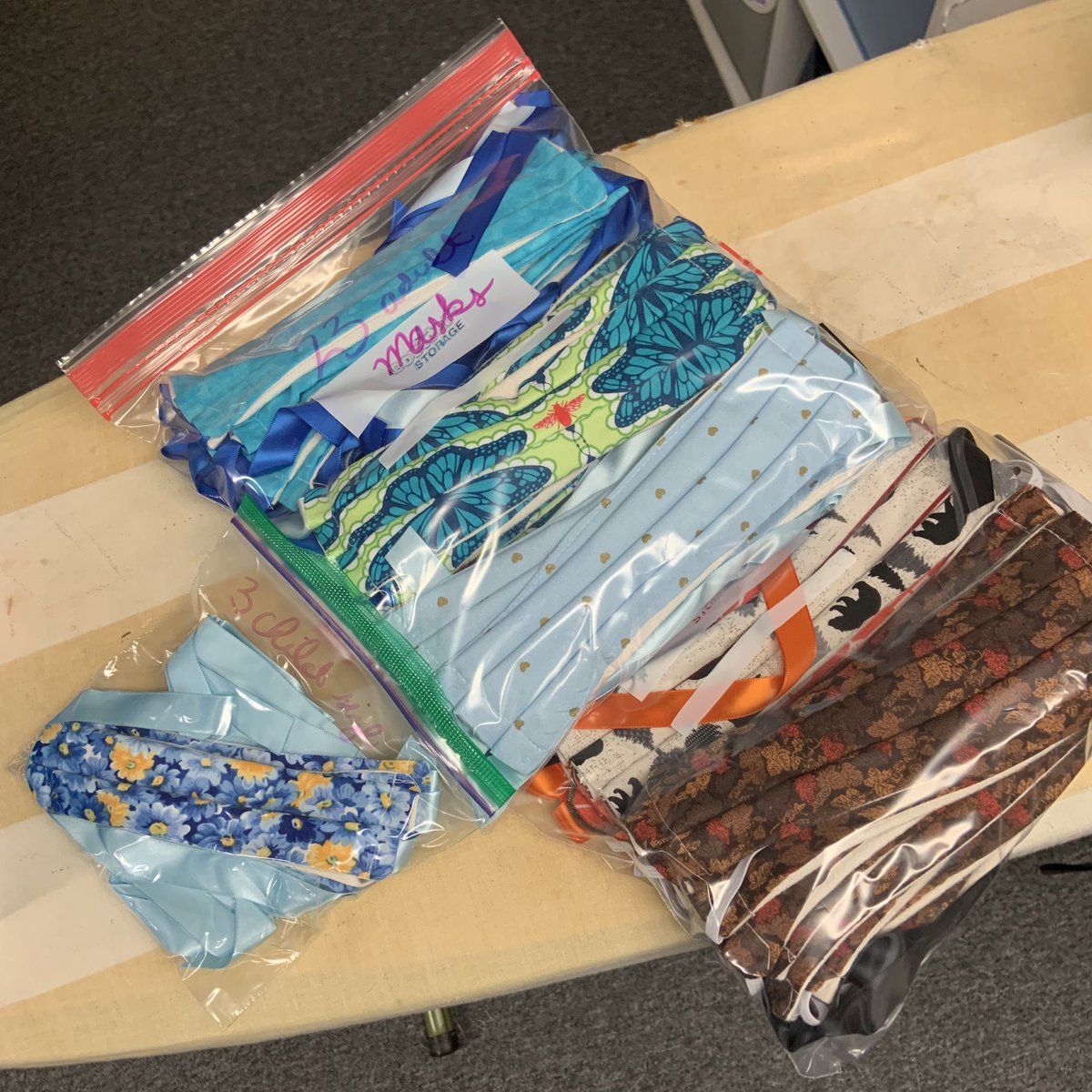 slothtier's tweet image. got almost 50 masks made for @MaskMatch before i ran out of elastic/ribbon for ties!