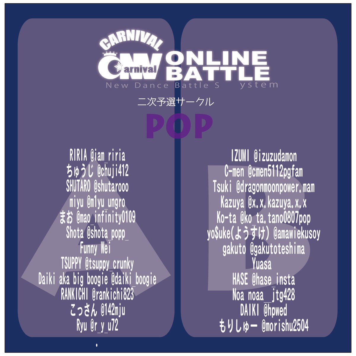 CNV_SOLOBATTLE's tweet photo. Carnival Online Battle
結果速報
=============
・Carnival Online Battle 
・【　POP 　】Side
・
#オンラインダンスバトル #cnvonline ＃オンライン
#オンラインダンス https://t.co/YpP60tOf94
