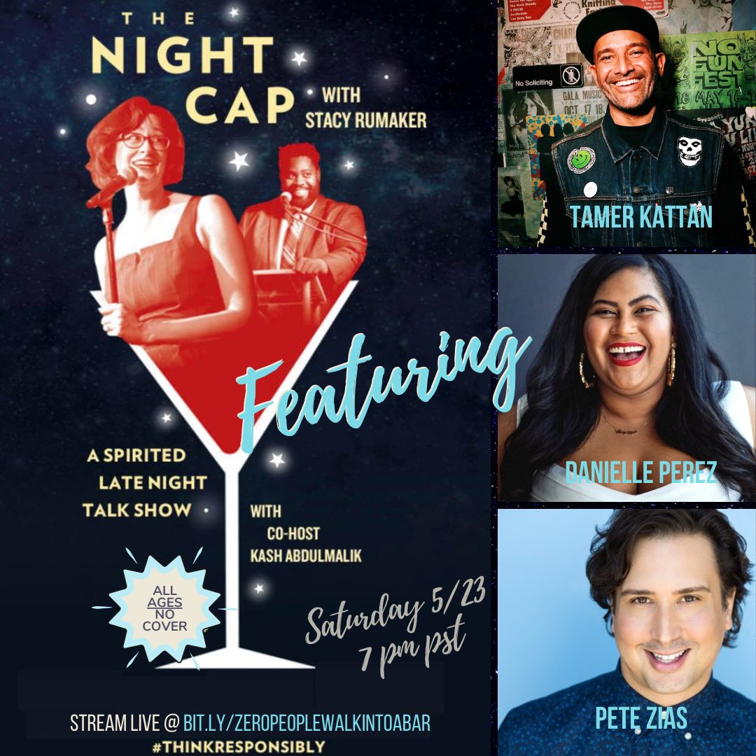 Night_Cap_Show's tweet photo. The Night Cap is back for One Night Only! Livestreaming Sat 5/23 at 7pm PST with guest panelists @TamerKattan @DivaDelux @PeteZias Watch here: https://t.co/SifETx1UZS https://t.co/76FPAa529N