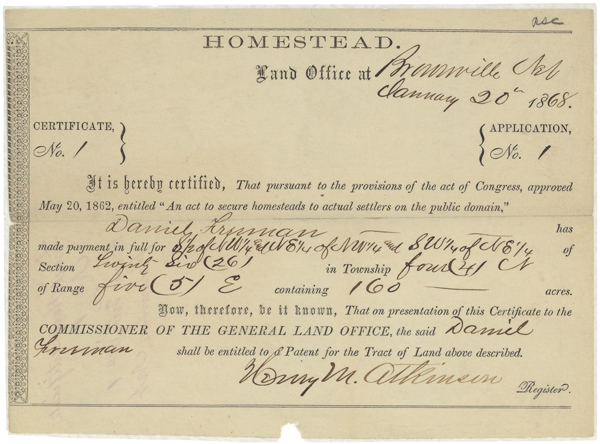 #OTD 1862: The #HomesteadAct was signed into law. It encouraged Western migration by providing settlers 160 acres of public land for a small filing fee and five years of continuous residence. Homesteaders then received ownership of the land. loc.gov/rr/program/bib… #USHistory
