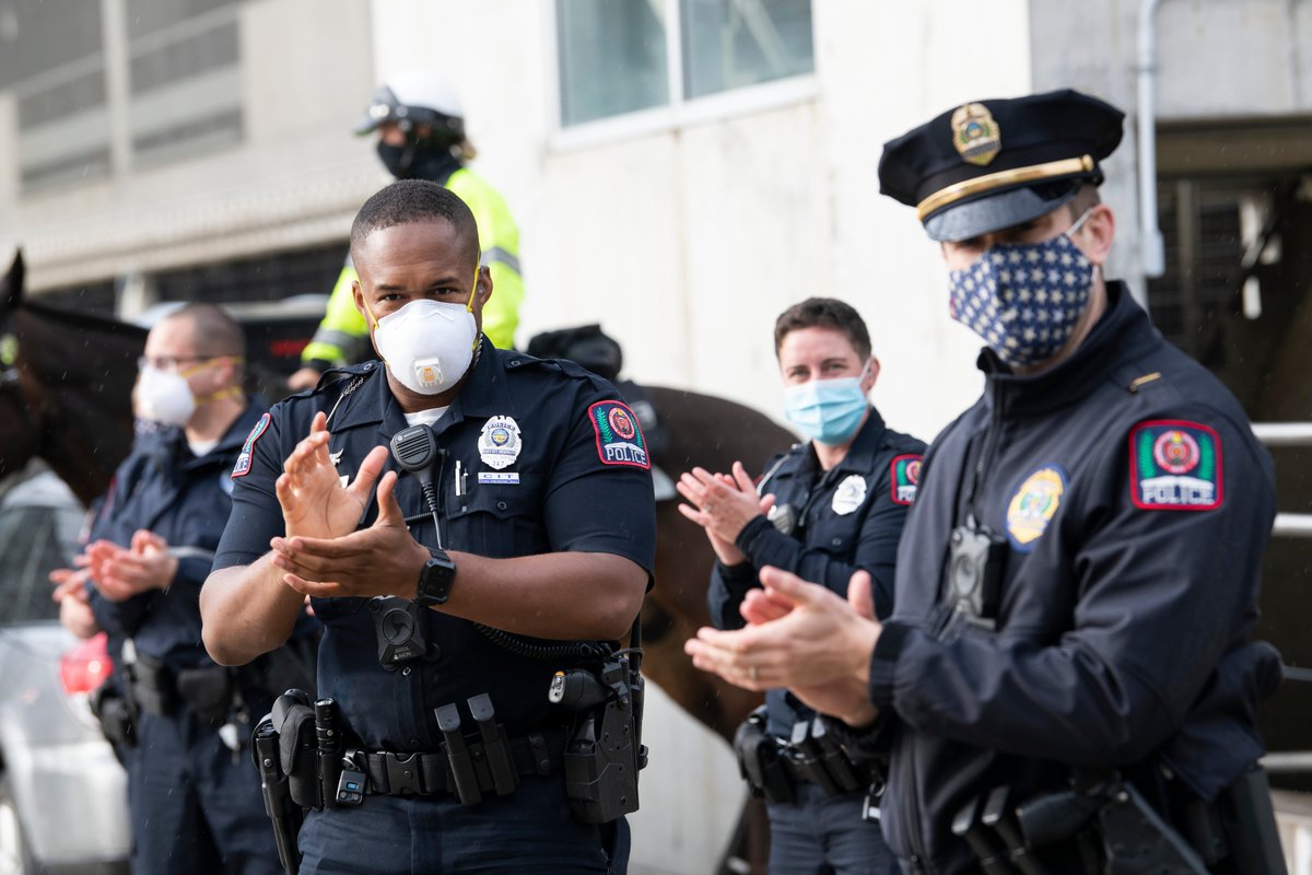 This evening, #OSUWexMed frontline workers were greeted by police, fire and medical personnel who lined the street to share their appreciation for all our healthcare heroes are doing for patients and the community. #TogetherAsBuckeyes #InThisTogetherOhio