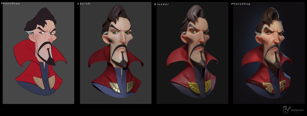 This is the singular doctor model in Marvel I made with ZB before. After the post-rendering, I further painted on it.#ZBrush