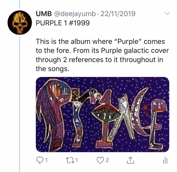 Or is it from America’s “Ventura Highway”:“Waitin' for the early trainSorry boy, but I've been hit by purple rain"Prince first used ‘Purple’ on a song title in “Purple Music” (May 82).On 1999 ‘Purple’ really came to the fore & was mentioned on no less than 5 tracks: