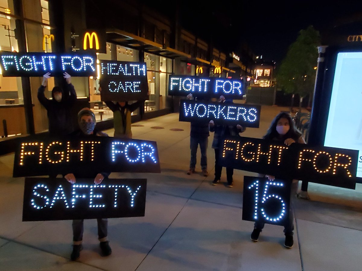 OLBLightBrigade's tweet photo. .@fightfor15 Shedding light on #fightfor15 workers' demands. McDonald's workers across the nation are on strike with other fast food workers today to demand safety, dignity, and respect.

#fightwithlight https://t.co/IgGJBTDbLB
