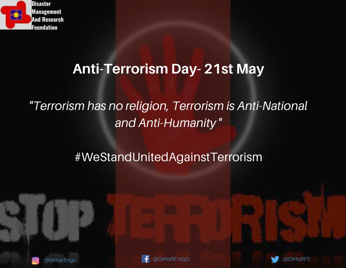 DiMaRF5's tweet photo. How should a common man fight against terrorism? What should be the prevention, protection and response?
Read the article to know about it:
https://t.co/UhzMab4BPG

#AntiTerrorismDay #WeStandUnitedAgainstTerrorism #DiMaRF #ResolvedToFightDisaster https://t.co/RMtTZtj5AC