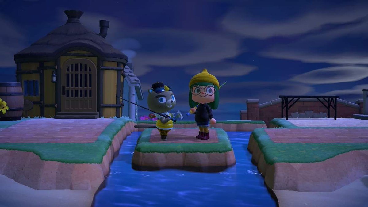 LastAnch's tweet photo. If Hufflegrunge were a style, I'd totally be wearing Hufflegrunge. Also, CJ spawned on a tiny 2x2 river crossing and he's STUCK THERE. #OOTDACNH #ACNH #AnimalCrossingNewHorizons #OOTD https://t.co/avAGpGuVj6