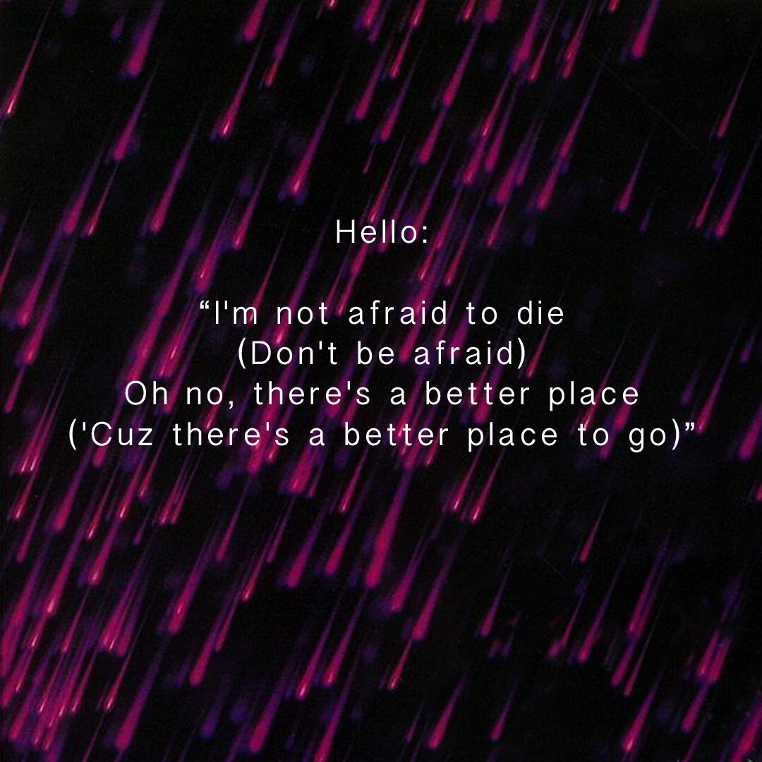 Death Is a cause of celebration on “Moonbeam Levels” — recorded a day before Lady Cab Driver during the same 1999 sessions - “I’m lookin’ 4 a better place 2 die”Then later in 1985 on the “Hello” B side which was all about the USA 4 Africa debacle, death is mentioned again: