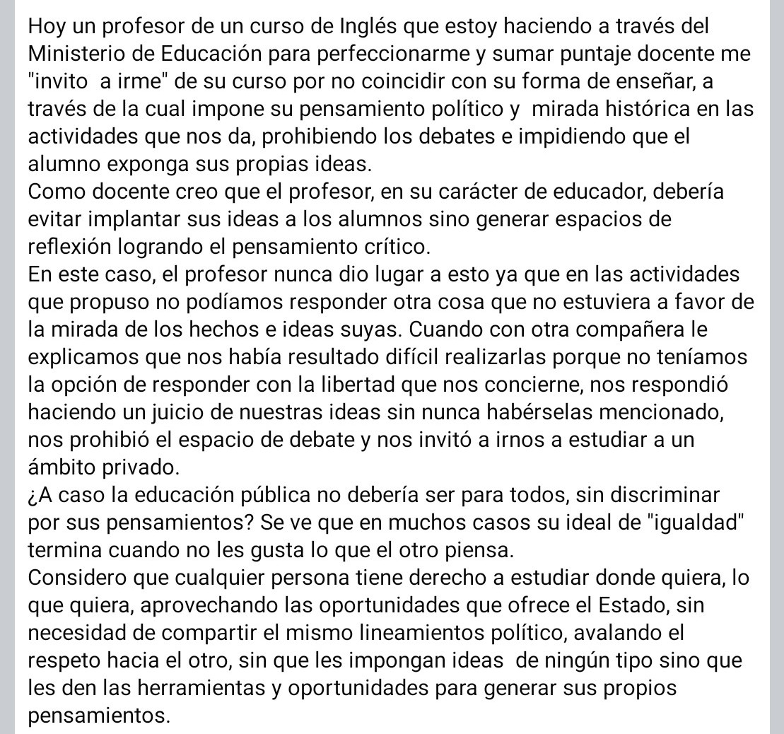 _agucham's tweet photo. Cansada de que los profesores se crean que tienen el poder sobre los alumnos y que no dejen expresar las ideas con libertad. https://t.co/8cujk8L0D0