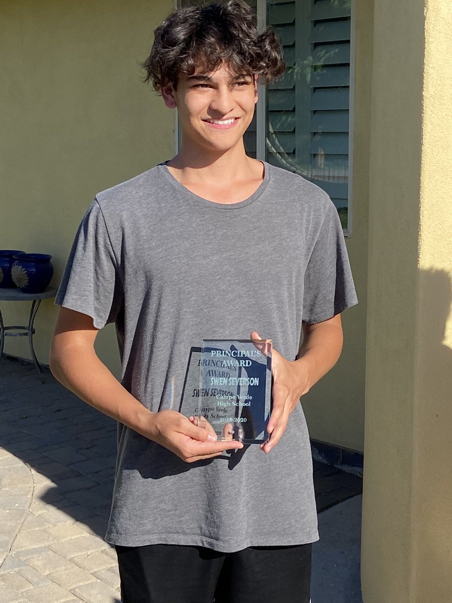 Congratulations to Swen Severson for receiving the 2020 Principal’s Award. This award recognizes students for their excellence in any or all of our core values, Community, Values, Honor, and Scholarship. Thank you for making Campo better! @CVHSMrsCox <a href="/CVHSMrDumas/">CVHS Mr. Dumas</a>