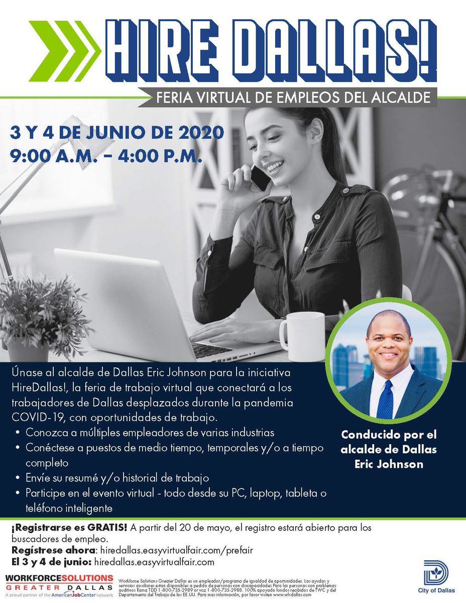 lblarrea's tweet image. Join Us! .@DallasMayor @Johnson4Dallas @TristanHallman @NDCC @JudgeClayJ @caseyt07 @WFSDallas @CityOfDallas @CitySq @DCCCDJobs @DallasCoPromise @Jaime_Resendez @caraathome @ChadWestDallas @atkins_tennell #Jobs #displacedworkers #virtual #safe