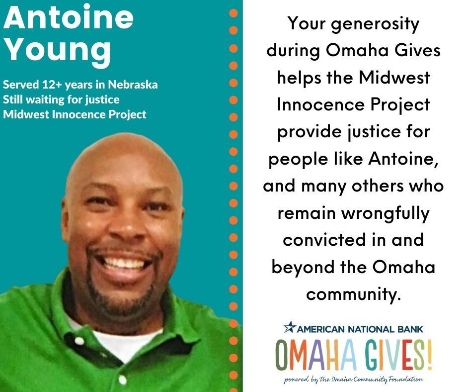 The_MIP's tweet photo. Today, on #OmahaGives Day, you can give the gifts of freedom and hope to our clients behind bars. Clients like Antoine Young, who was wrongfully convicted in Omaha in 2008, and is currently waiting for justice. GIVE NOW: https://t.co/AGNGMLFuIS
#OmahaGivesDay #WhyIGiveOG https://t.co/FbPY3P680T