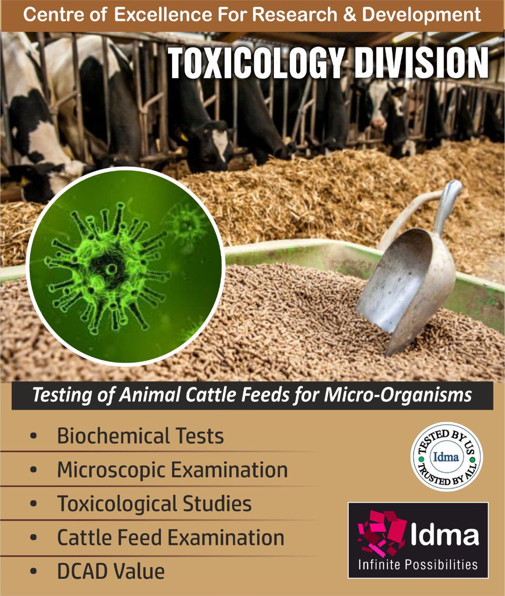 IdmaGroup's tweet photo. #Idma undertakes specialised #tests on all kinds of #Cattle #Feeds at its State of Art #Toxicology #Research Centre

#cattlefeed #feedsupplement #nutrition #toxins #animalfeed #toxicologytesting #idmalabs https://t.co/3yvR3V8few