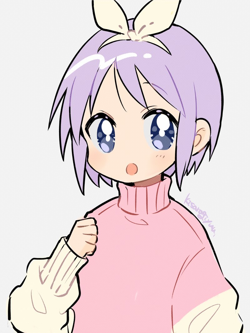 hiiragi tsukasa 1girl solo short hair purple hair sweater simple background looking at viewer  illustration images