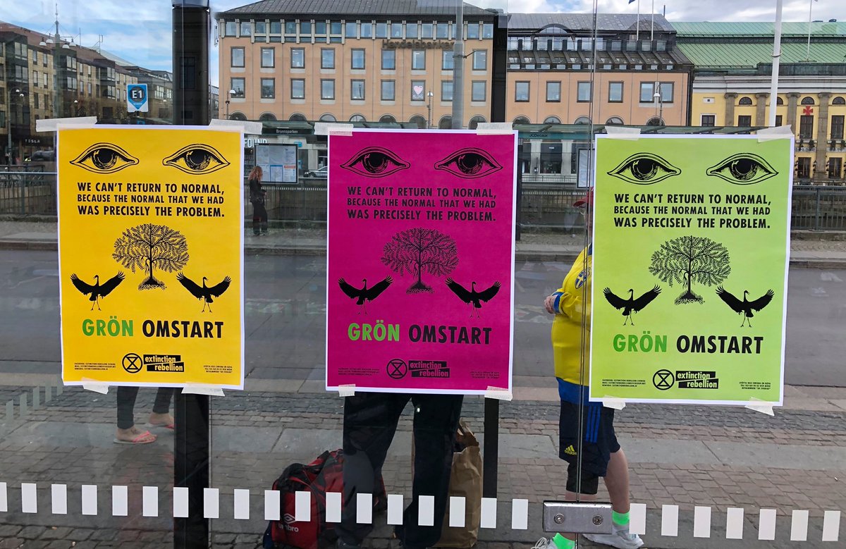 På lördag och söndag tapetserar <a href="/XGoteborg/">XR Göteborg</a> stan med budskapet: Grön omstart nu! 
#ExtinctionRebellion #COVIDー19 #klimatkris #klimat #jointherebellion #svpol