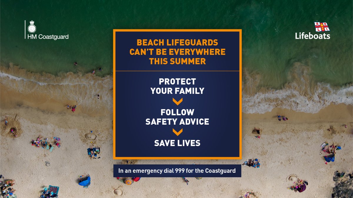 Our lifeguards can't be everywhere this summer. If you're heading to the coast, #BeBeachSafe: check the weather and tides, keep an eye on your family and don't use inflatables. In an emergency call 999 for the Coastguard. Find more safety advice at bit.ly/BeachSafetyRNL…