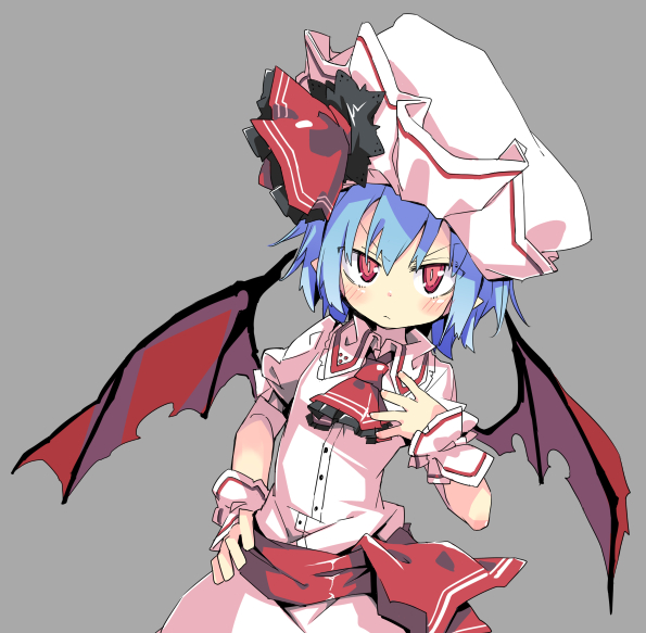remilia scarlet 1girl solo hat wings blue hair bat wings red eyes  illustration images