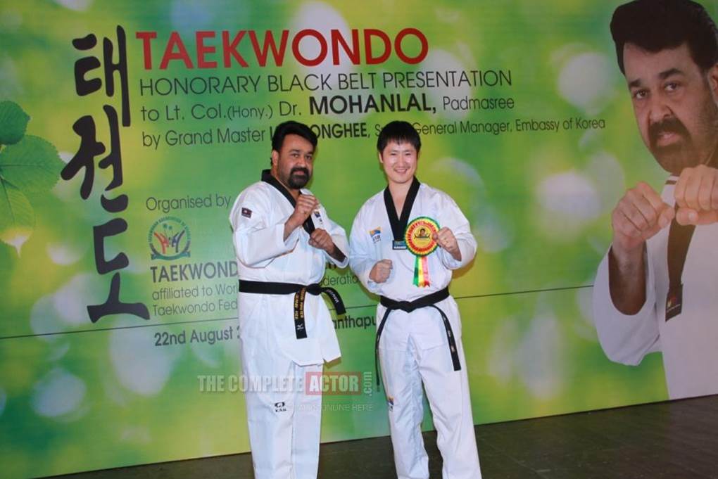 2.  #Lalettan is the third person to be awarded an honorary black belt by the Taekwondo Association of India, in an effort to promote the sport amongst youngsters. The first two recipients were Shah Rukh Khan and former Mizoram Chief Minister Pu Lalthanhawla. #SRK  #Taekwondo