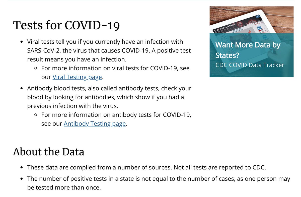 Worse, when the  @CDCgov launched the new tracker, they explicitly said that they were only including viral tests. On the left, there's the info they had up through May 18. And on the right, you can see the current version of the page.