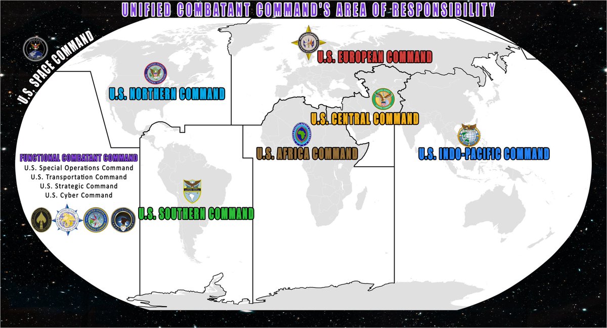 The US Armed Forces are divided into eleven Unified Combatant Commands.Six are geographical and five are functional.