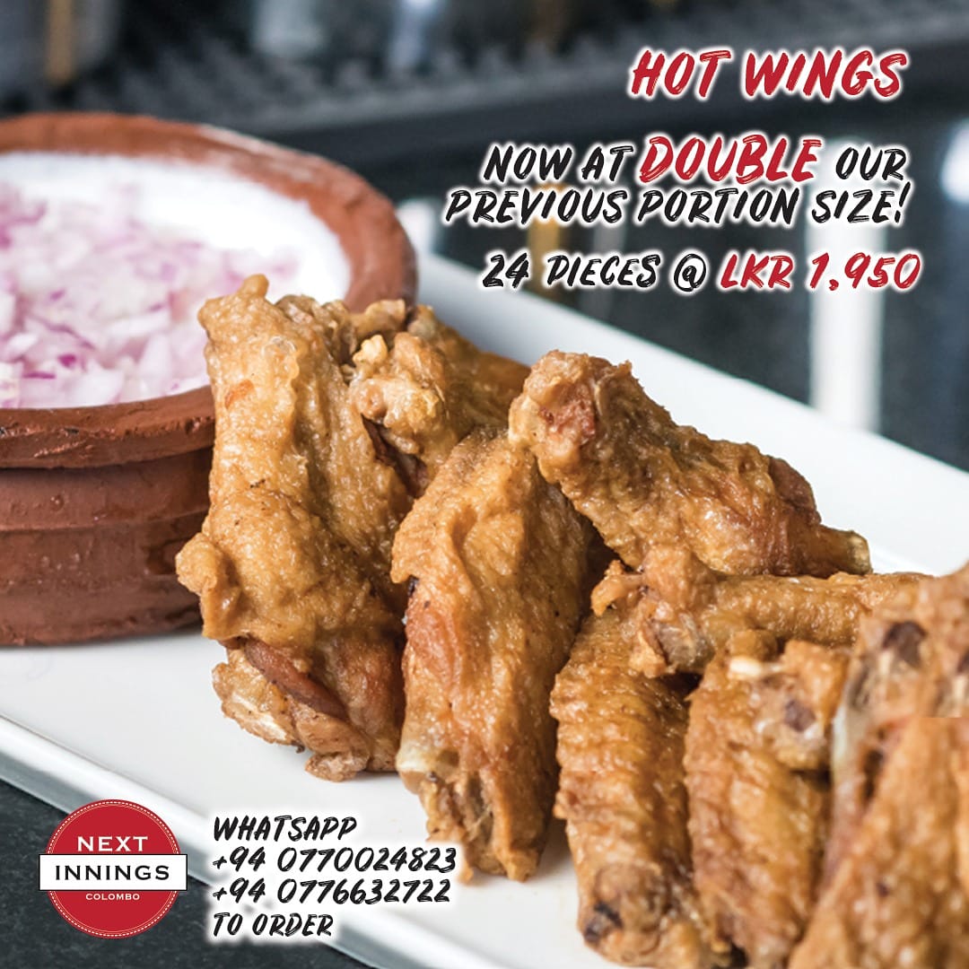 nextinnings's tweet photo. Can't get enough of our Hot Wings? We've got you covered with double the size of our regular portion, 24 pieces of spicy chicken wings with buffalo curd,  just LKR. 1950!

Get your orders in now via @EatMeGlobal1 or on 0770024823/0776632722.

#NextInnings #LockdownDelivery https://t.co/jQtBGwL1HW