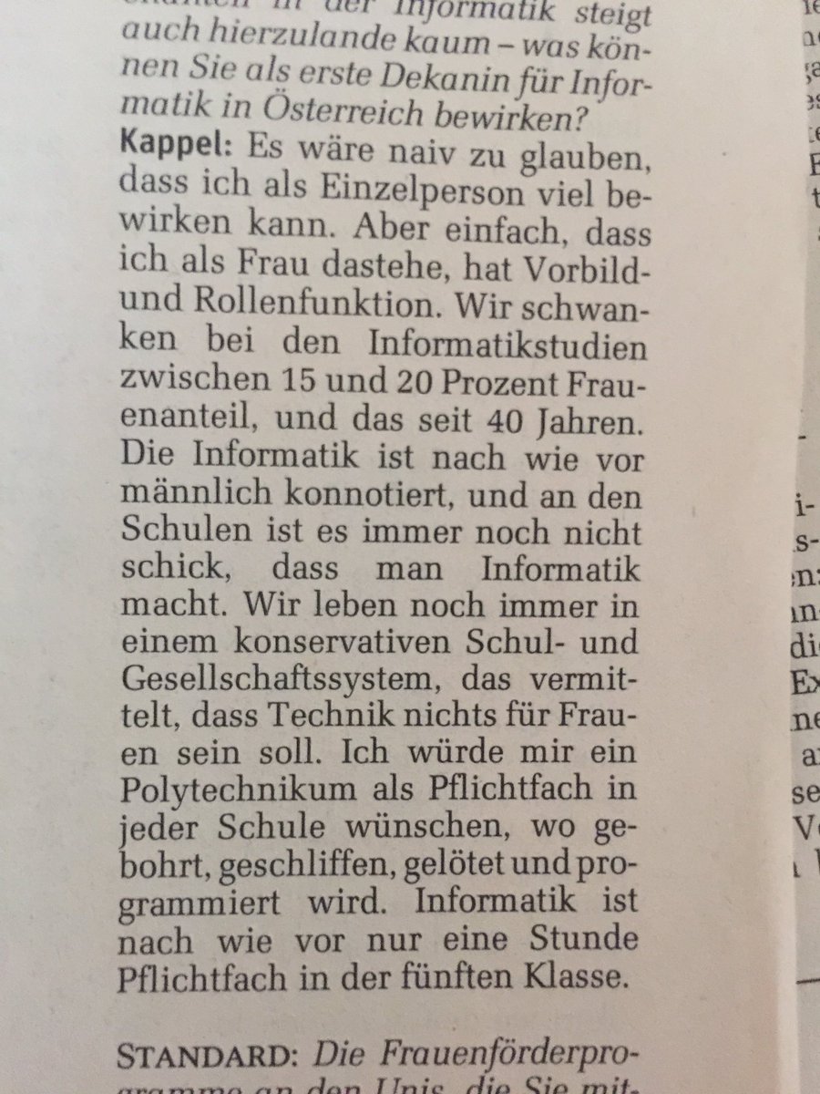 geringr's tweet photo. Gerda Kappel, Informatikerin: „Wir leben noch immer in einem konservativen Schul- und Gesellschaftssystem, das vermittelt, dass Technik nichts für Mädchen sein soll.“ #schule #eLearning #IT #frauen #technik #informatik #lernen #education #edupunks @aliciabankhofer https://t.co/Rnn0hpU2h6