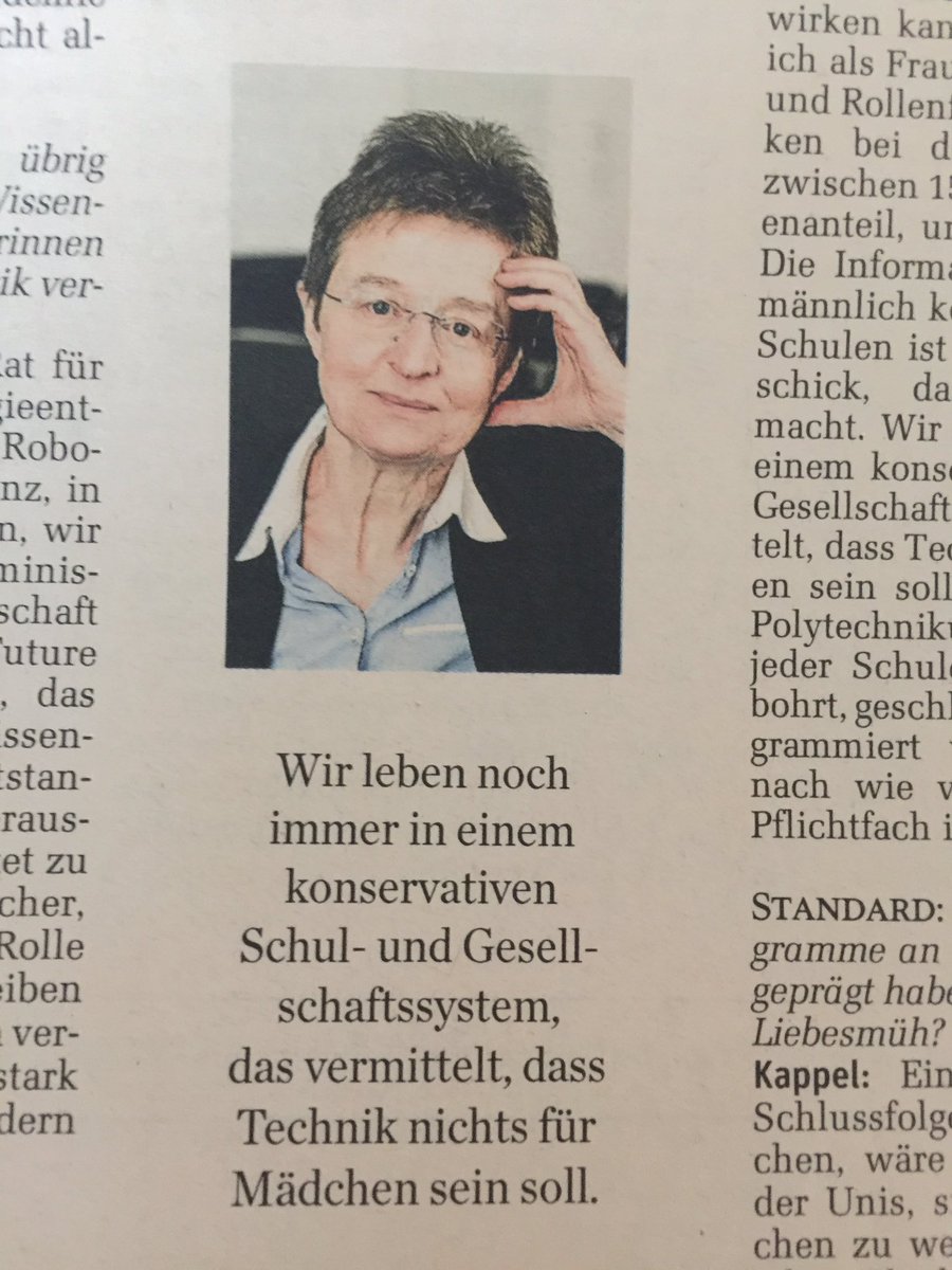geringr's tweet photo. Gerda Kappel, Informatikerin: „Wir leben noch immer in einem konservativen Schul- und Gesellschaftssystem, das vermittelt, dass Technik nichts für Mädchen sein soll.“ #schule #eLearning #IT #frauen #technik #informatik #lernen #education #edupunks @aliciabankhofer https://t.co/Rnn0hpU2h6