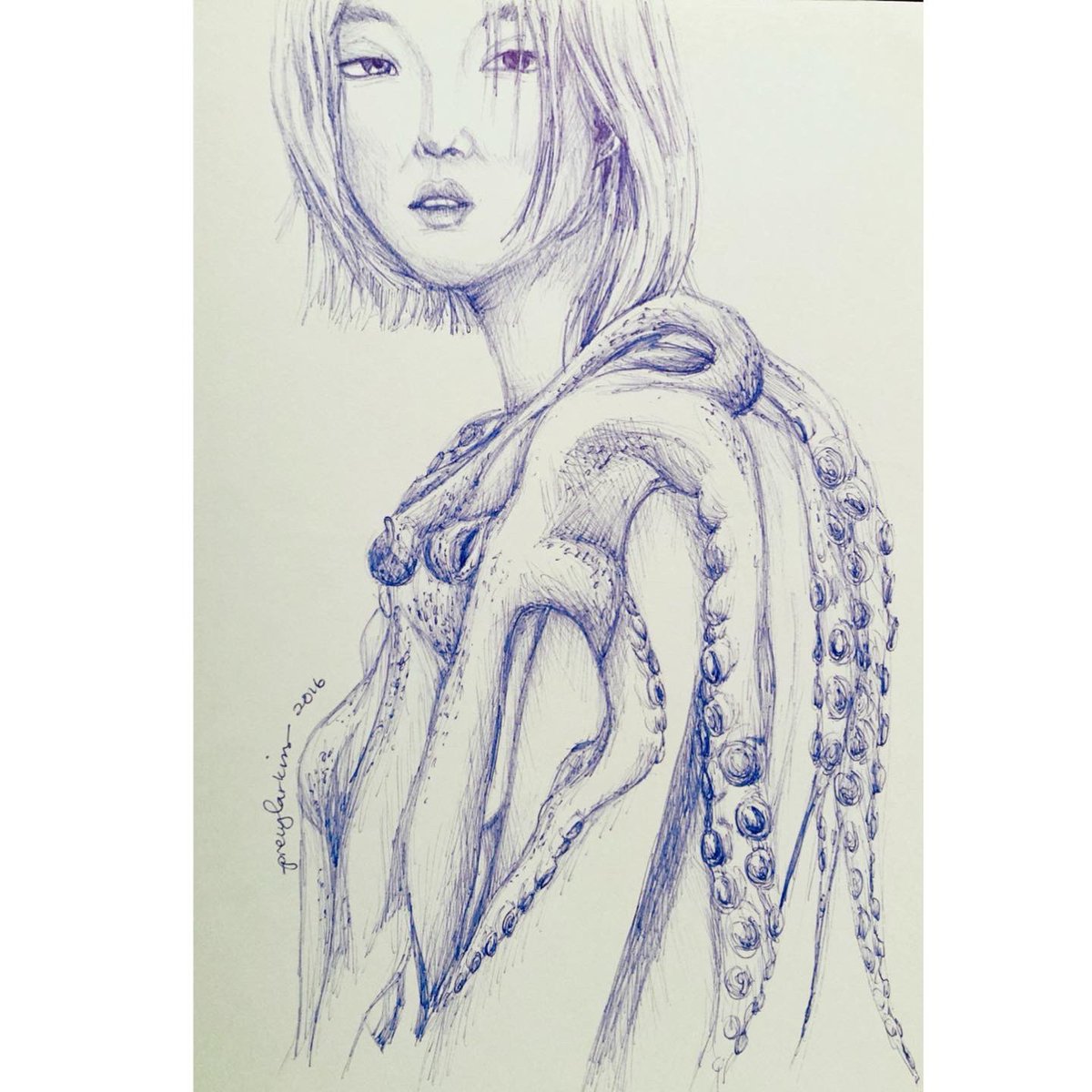 Even a plain old ballpoint pen can create art. Here’s an old #artwork (since I didn’t draw today) to break up your #quarantine day or night. #art is always calming. #artbyprecy #MaySketchaDay #illustration