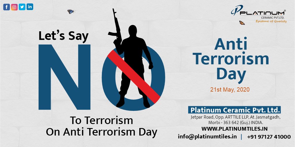 platinumtiles_'s tweet photo. #worldantiterrorismday #antiTerrorism #antiterrorism #antiterrorismday #antiterrorismday2020 #antiterrorist #stopterrorism #stopeattacks #platinum #tiles #tilesmanufacturer #ceramic #ceramicindustry #antiquetiles #morbi #india #gujarat #tilesforwalls #walltiles #tilesshowroom https://t.co/oVdvPGFanc