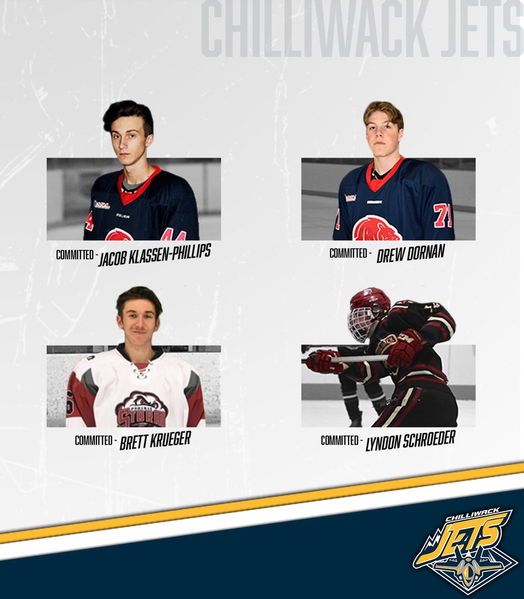 The <a href="/ChilliwackJets/">Chilliwack Jets</a> have announced the following commitments and acquisitions for the 2020-21 season.

F: Rhett Bergseth
D: Lucas Bourdon
F: Dylan Devers
F: Drew Dornan
D: Hark Gill
F: Jacob Klassen-Phillips
D: Brett Krueger
G: Dawson Pelletier
F: Lyndon Schroeder
F: Jude Wessel