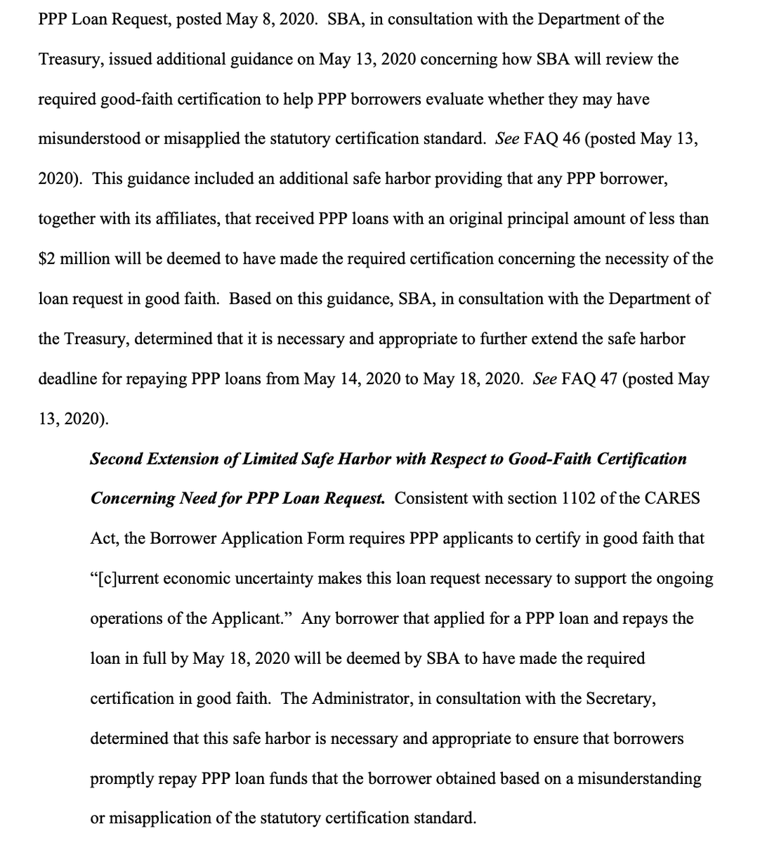 EdGrapeNutZimm's tweet photo. today's @SBAgov new #InterimFinalRule for #PPPLoans re #SafeHarbor for #CertificationOfNecessity just reiterates  FAQ.
What's the diff b/w "deemed to have been in good faith" &amp; " lacked an adequate basis for the required certification concerning the necessity"
There's a diff! https://t.co/RiTNHMVkSN