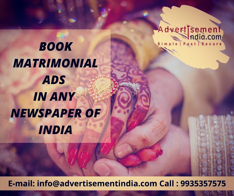 AdvertiseIndia's tweet photo. 𝐀𝐫𝐞 𝐲𝐨𝐮 𝐬𝐞𝐚𝐫𝐜𝐡𝐢𝐧𝐠 𝐟𝐨𝐫 𝐭𝐡𝐞 𝐁𝐫𝐢𝐝𝐞 𝐨𝐫 𝐆𝐫𝐨𝐨𝐦 💝 ? Give 𝐌𝐚𝐭𝐫𝐢𝐦𝐨𝐧𝐢𝐚𝐥 𝐀𝐝𝐯𝐞𝐫𝐭𝐢𝐬𝐞𝐦𝐞𝐧𝐭  in India's TOP Newspapers of any city. We help you in writing the good content and selection of best newspapers with good offers. 
#matrimonialad https://t.co/4amkJHoEe5