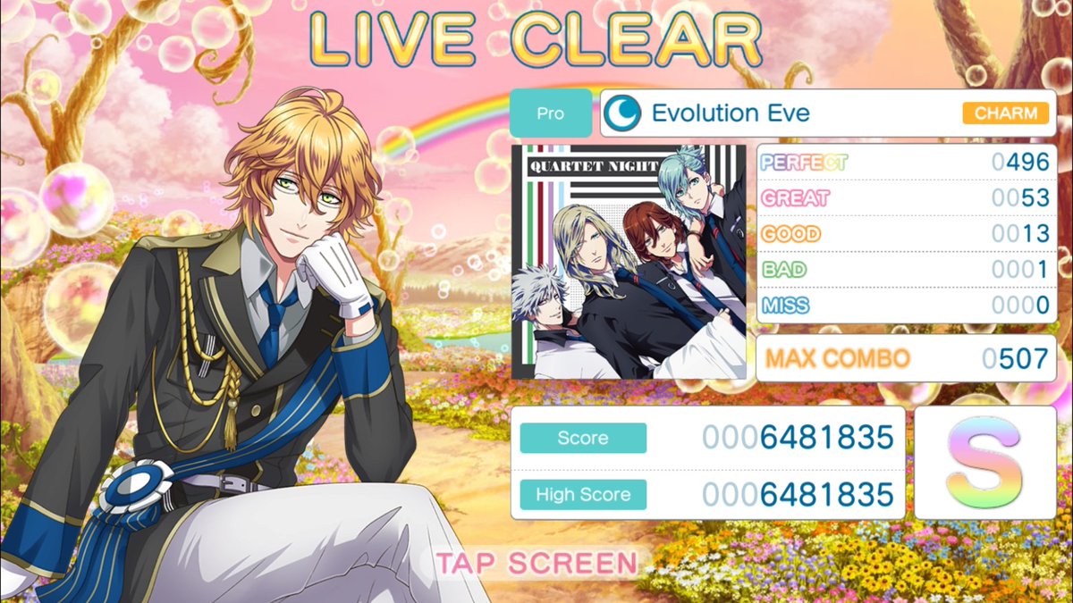 728. I could get some extra points if I could UC this, but I don't know when I'll manage to do so. I hear Evolution Eve and my brain stops working. Too powerful for this Quartet Night oshi.